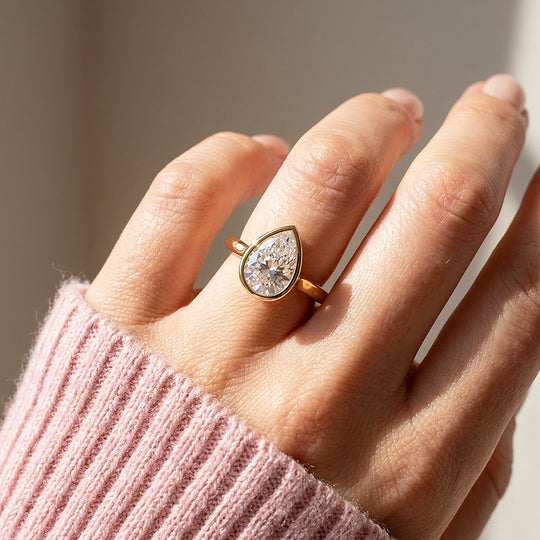 Pear Moissanite Bezel Solitaire Ring | 925 Sterling Silver | PRM7217