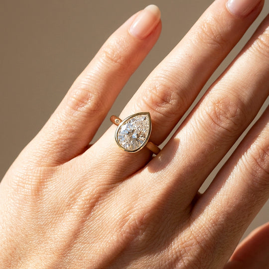 Pear Moissanite Bezel Solitaire Ring | 925 Sterling Silver | PRM7217