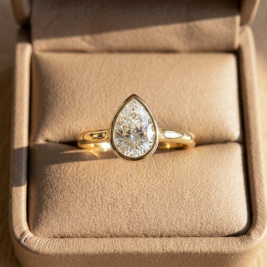 Pear Moissanite Bezel Solitaire Ring | 925 Sterling Silver | PRM7217