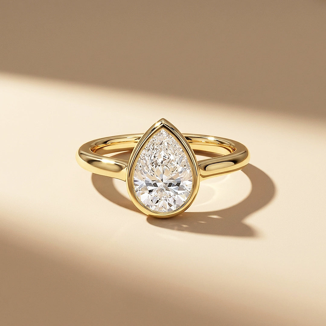Pear Moissanite Bezel Solitaire Ring | 925 Sterling Silver | PRM7217