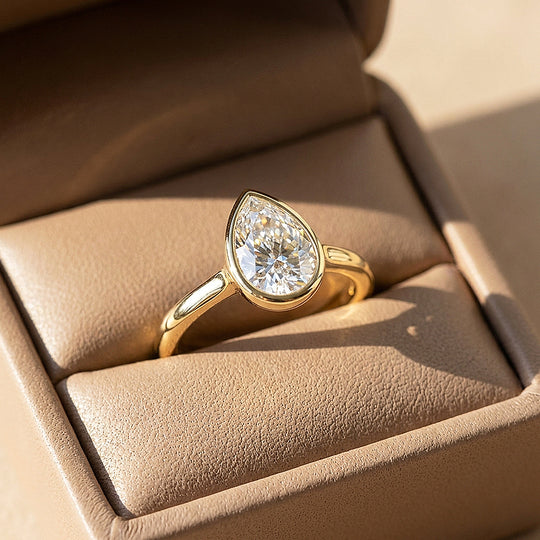 Pear Moissanite Bezel Solitaire Ring | 925 Sterling Silver | PRM7217
