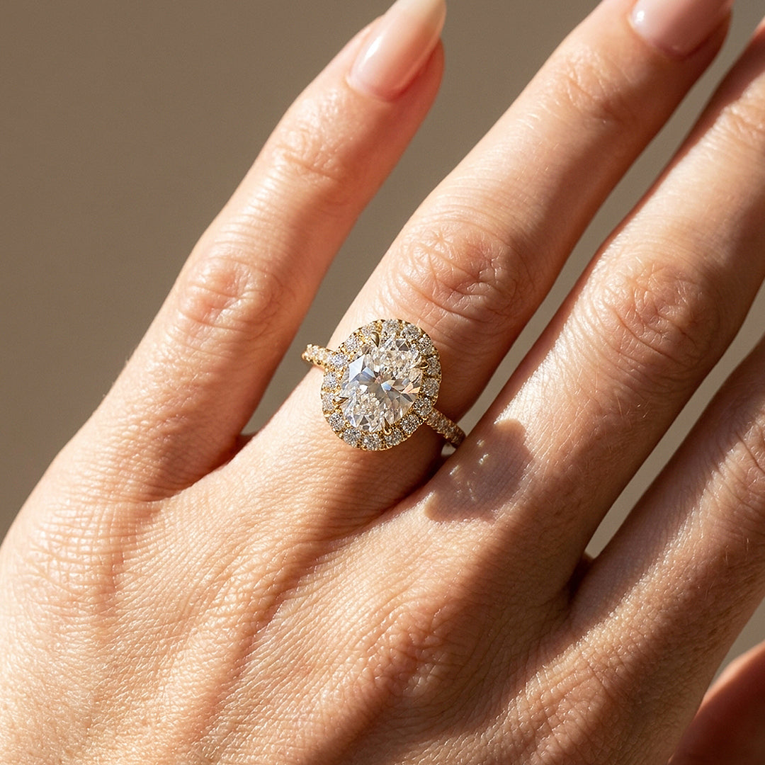Oval Moissanite Halo Ring | 925 Sterling Silver | PRM7219
