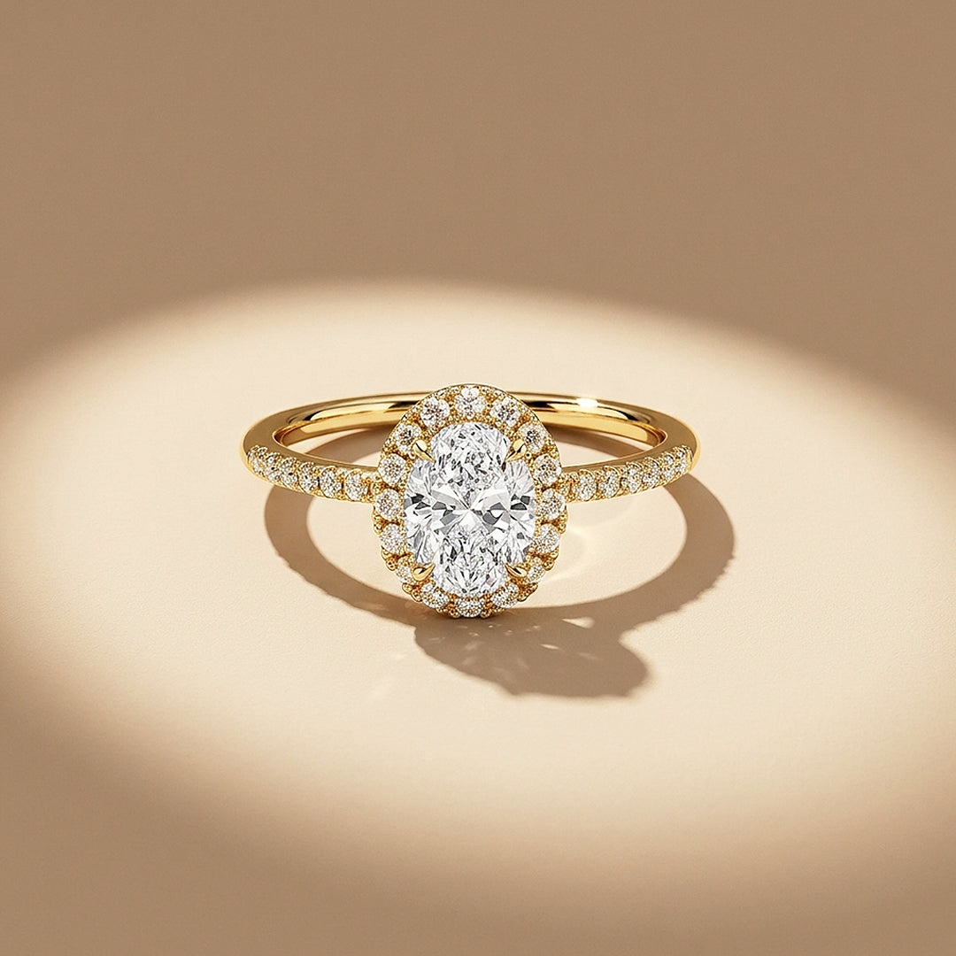 Oval Moissanite Halo Ring | 925 Sterling Silver | PRM7219