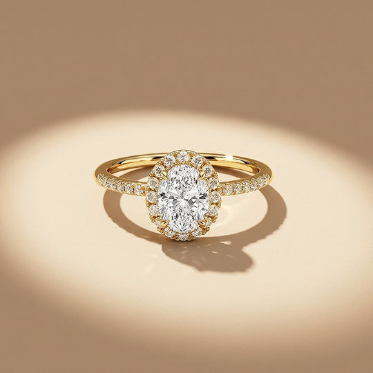 Oval Moissanite Halo Ring | 925 Sterling Silver | PRM7219