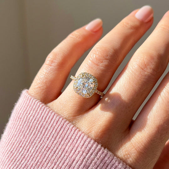 Cushion Moissanite Halo Ring | 925 Sterling Silver | PRM7220