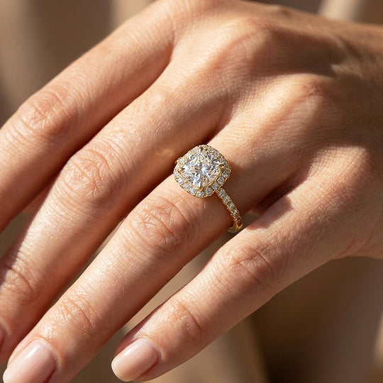 Cushion Moissanite Halo Ring | 925 Sterling Silver | PRM7220