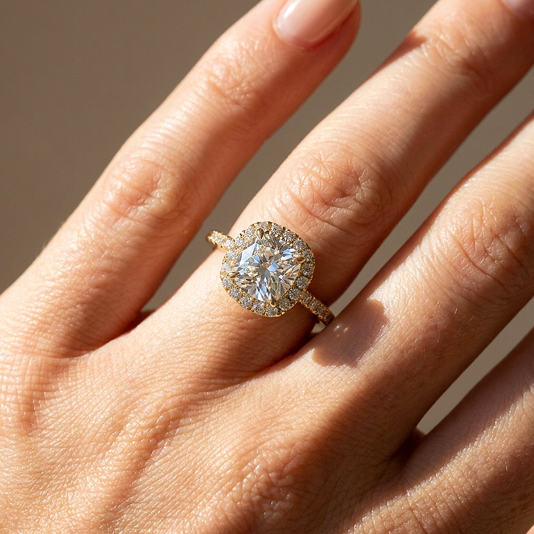 Cushion Moissanite Halo Ring | 925 Sterling Silver | PRM7220