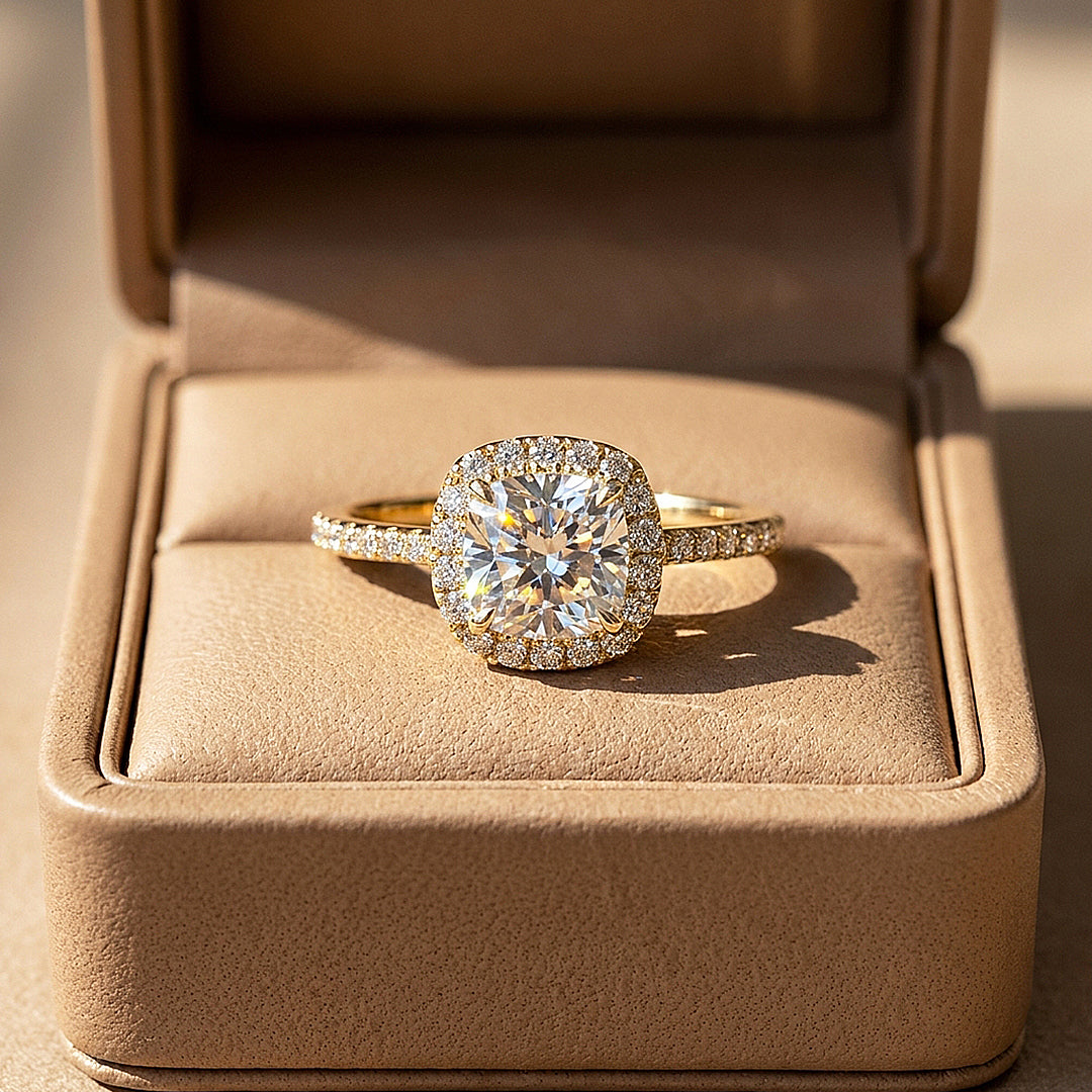 Cushion Moissanite Halo Ring | 925 Sterling Silver | PRM7220