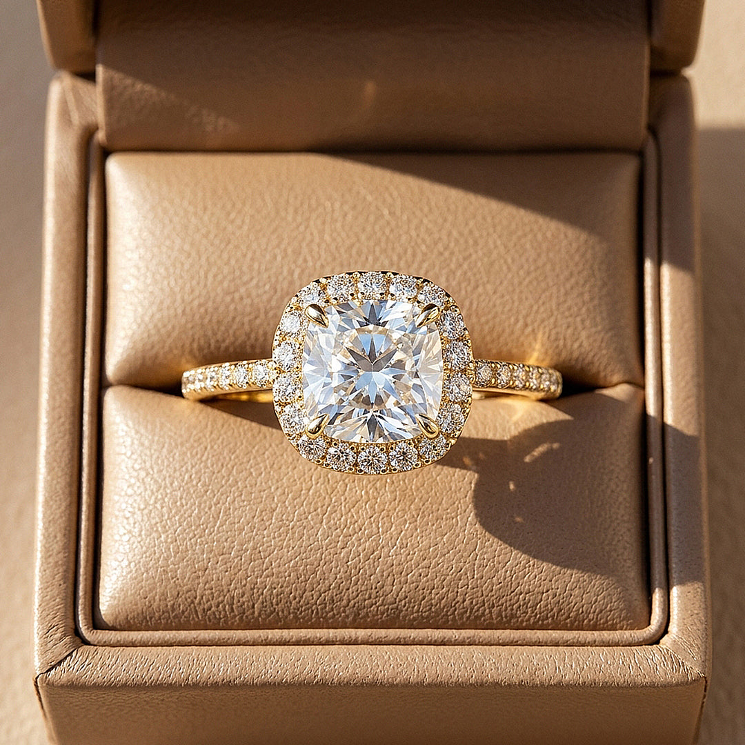Cushion Moissanite Halo Ring | 925 Sterling Silver | PRM7220