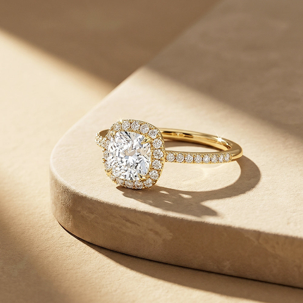 Cushion Moissanite Halo Ring | 925 Sterling Silver | PRM7220