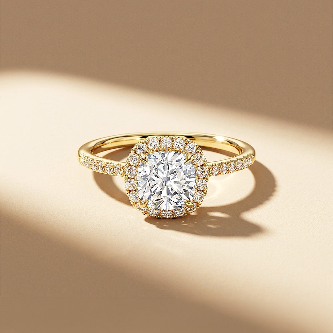 Cushion Moissanite Halo Ring | 925 Sterling Silver | PRM7220