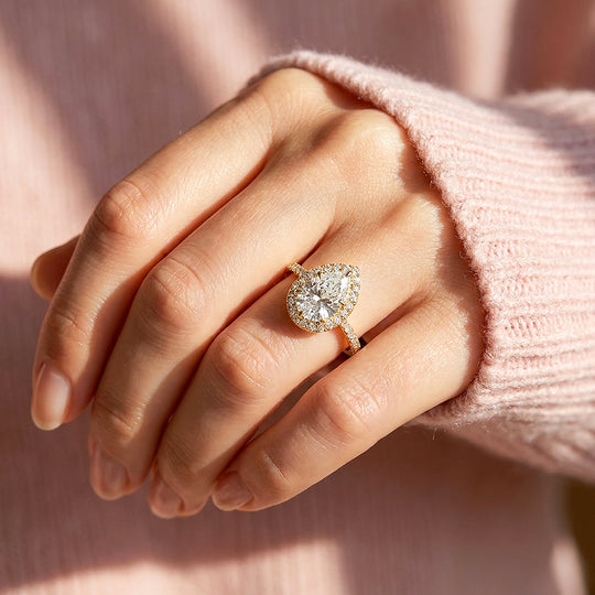 Pear Moissanite Halo Ring | 925 Sterling Silver | PRM7221
