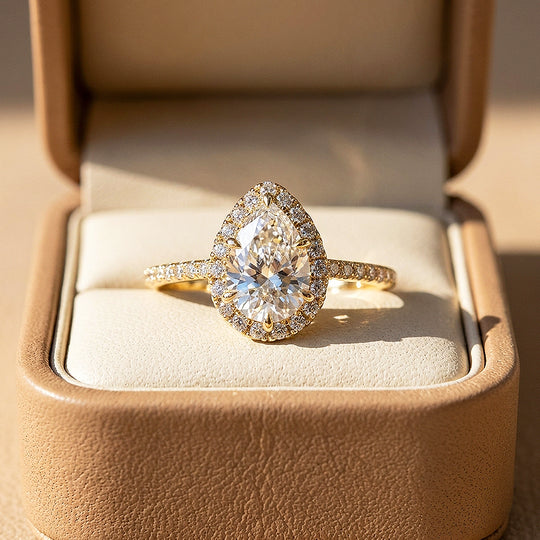 Pear Moissanite Halo Ring | 925 Sterling Silver | PRM7221