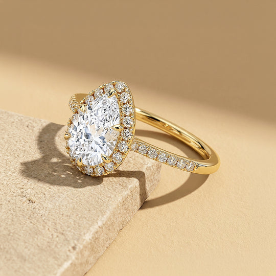 Pear Moissanite Halo Ring | 925 Sterling Silver | PRM7221