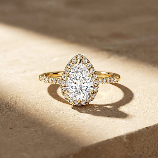 Pear Moissanite Halo Ring | 925 Sterling Silver | PRM7221