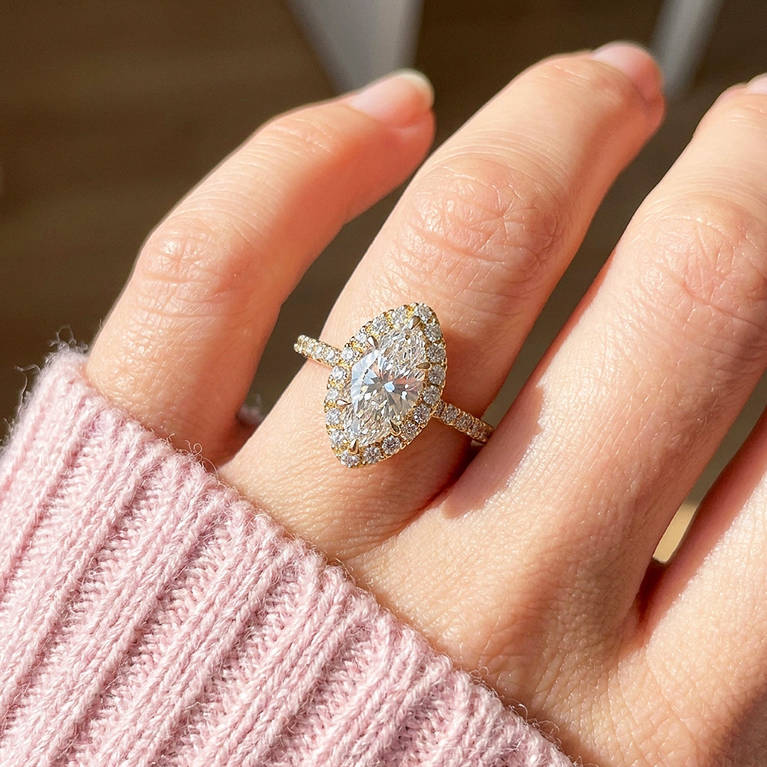Marquise Moissanite Halo Ring | 925 Sterling Silver | PRM7222