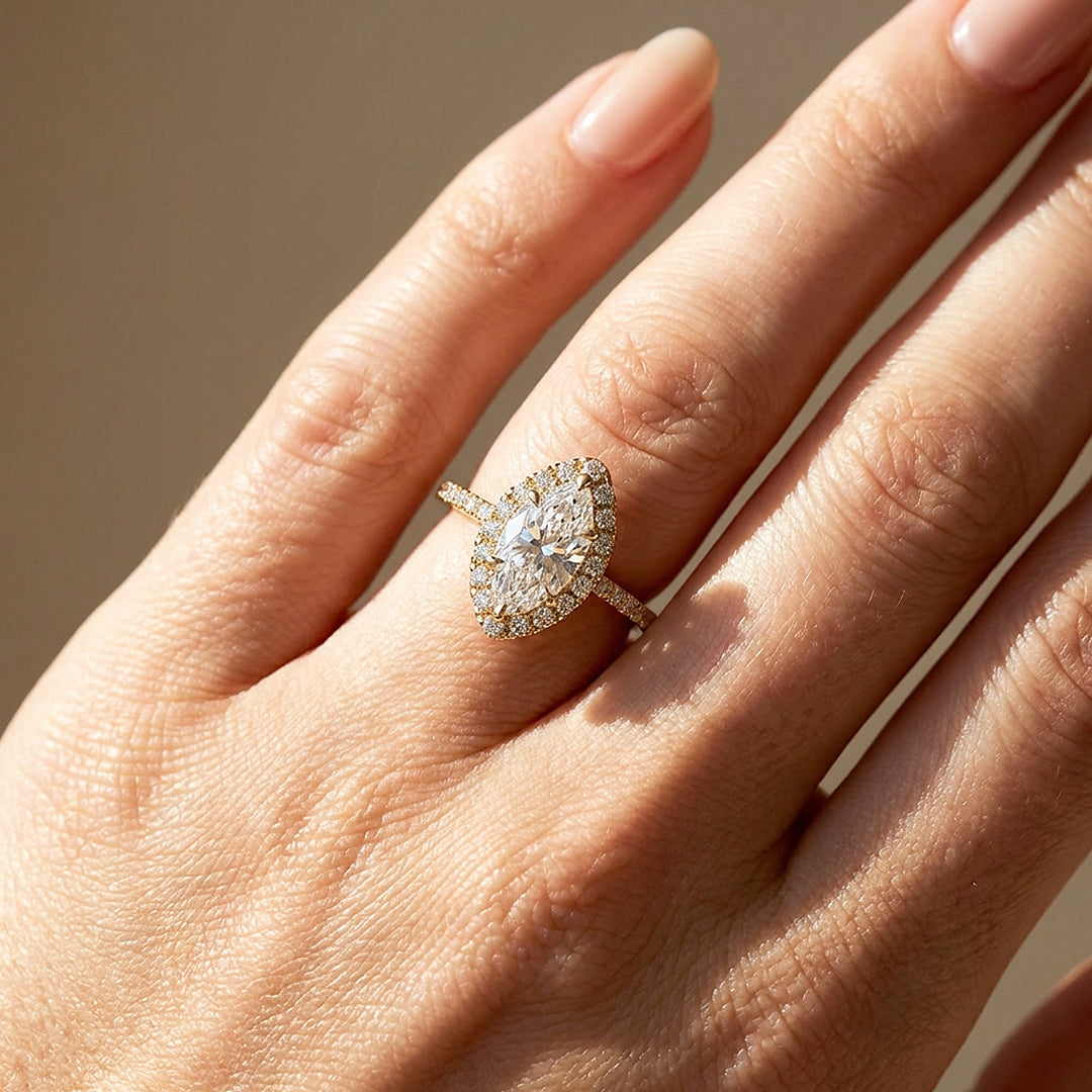 Marquise Moissanite Halo Ring | 925 Sterling Silver | PRM7222