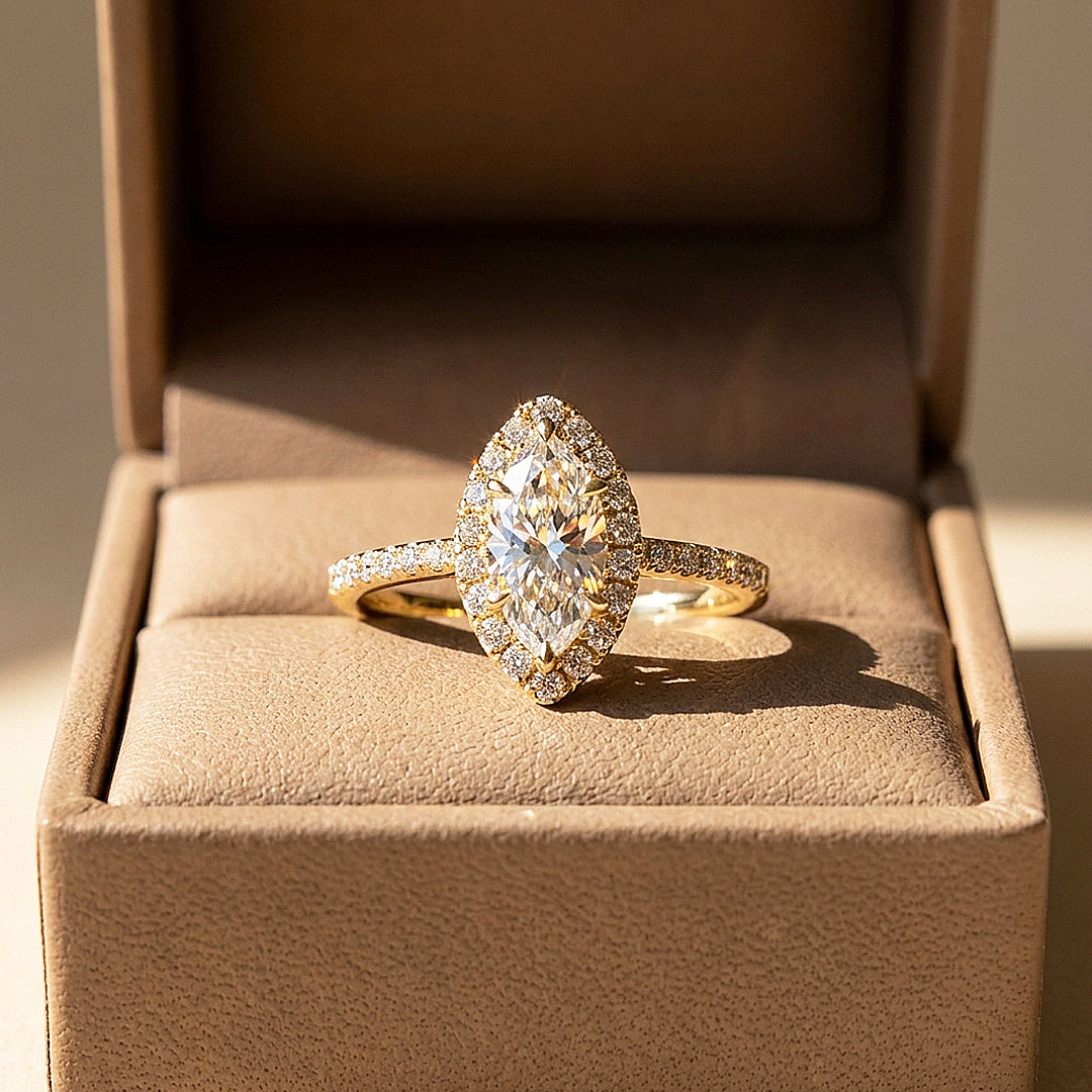Marquise Moissanite Halo Ring | 925 Sterling Silver | PRM7222