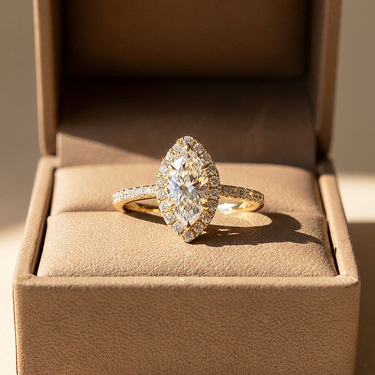 Marquise Moissanite Halo Ring | 925 Sterling Silver | PRM7222