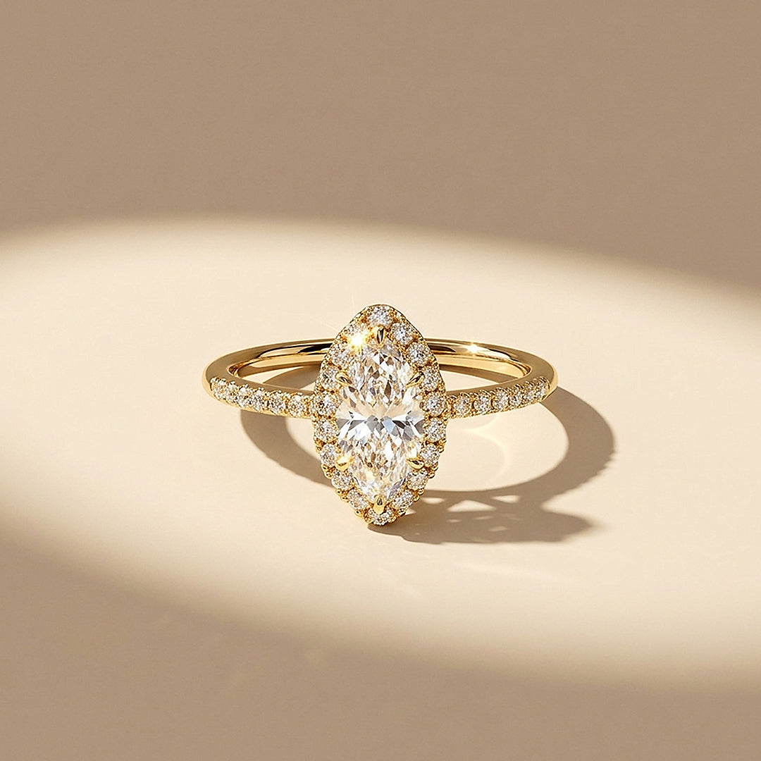 Marquise Moissanite Halo Ring | 925 Sterling Silver | PRM7222