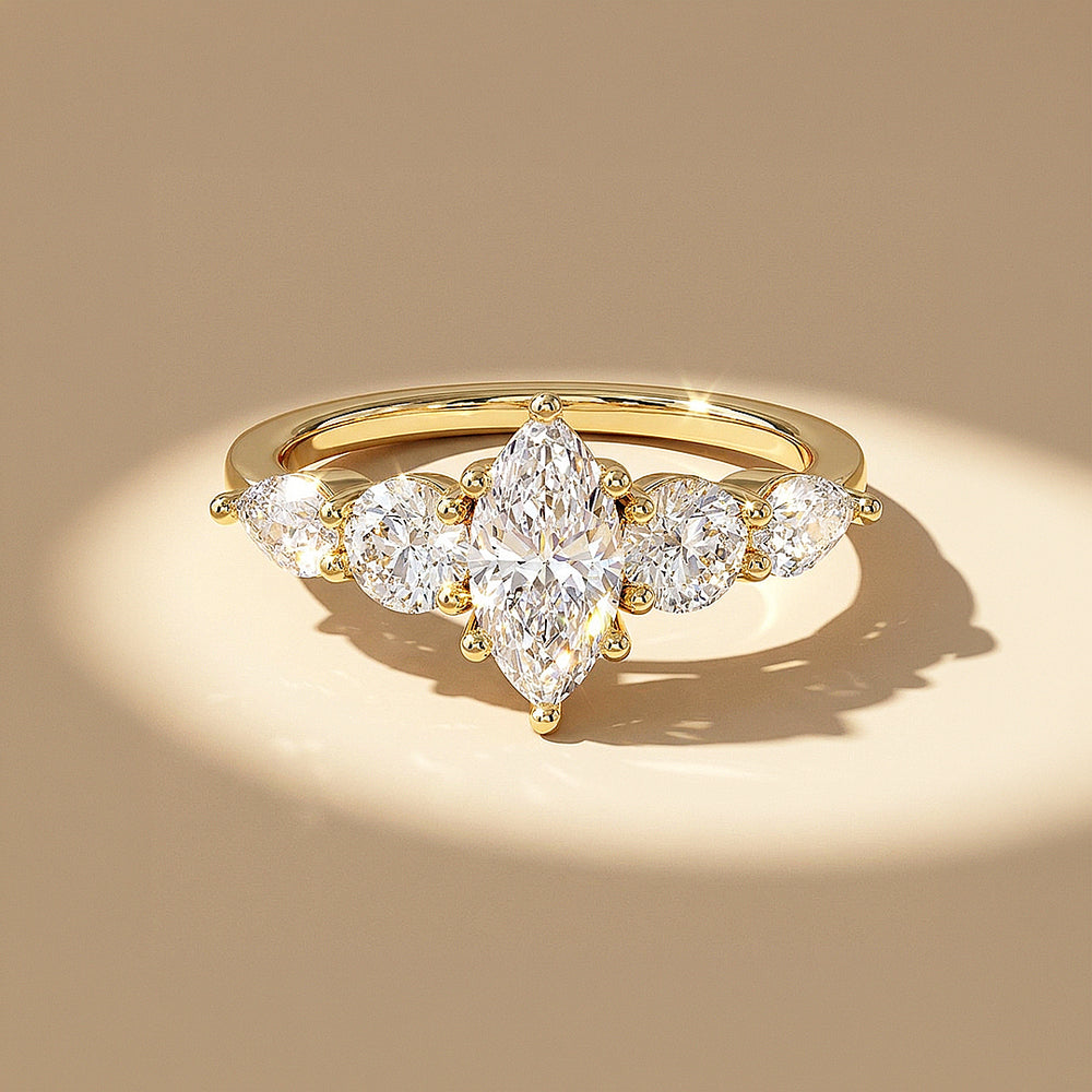 Five-Stone Marquise Moissanite Ring | 925 Sterling Silver | PRM7224