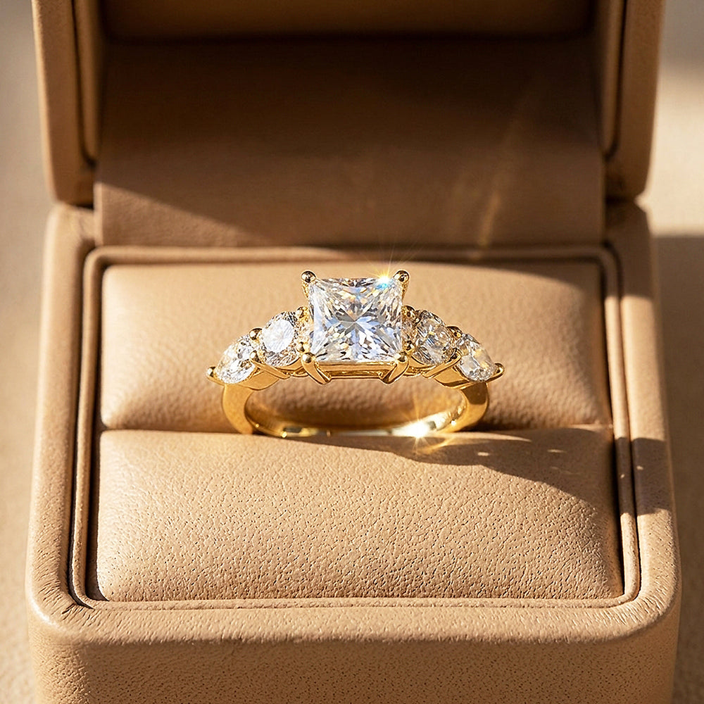 Five-Stone Princess-Cut Moissanite Ring | 925 Sterling Silver | PRM7226