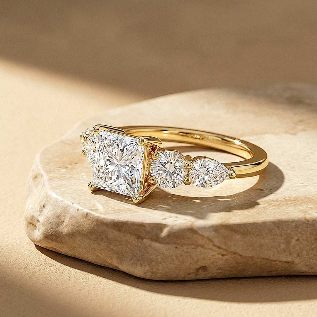 Five-Stone Princess-Cut Moissanite Ring | 925 Sterling Silver | PRM7226