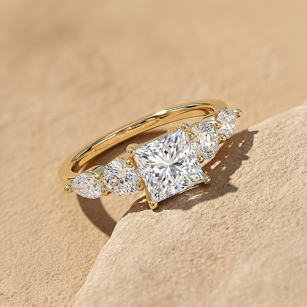 Five-Stone Princess-Cut Moissanite Ring | 925 Sterling Silver | PRM7226