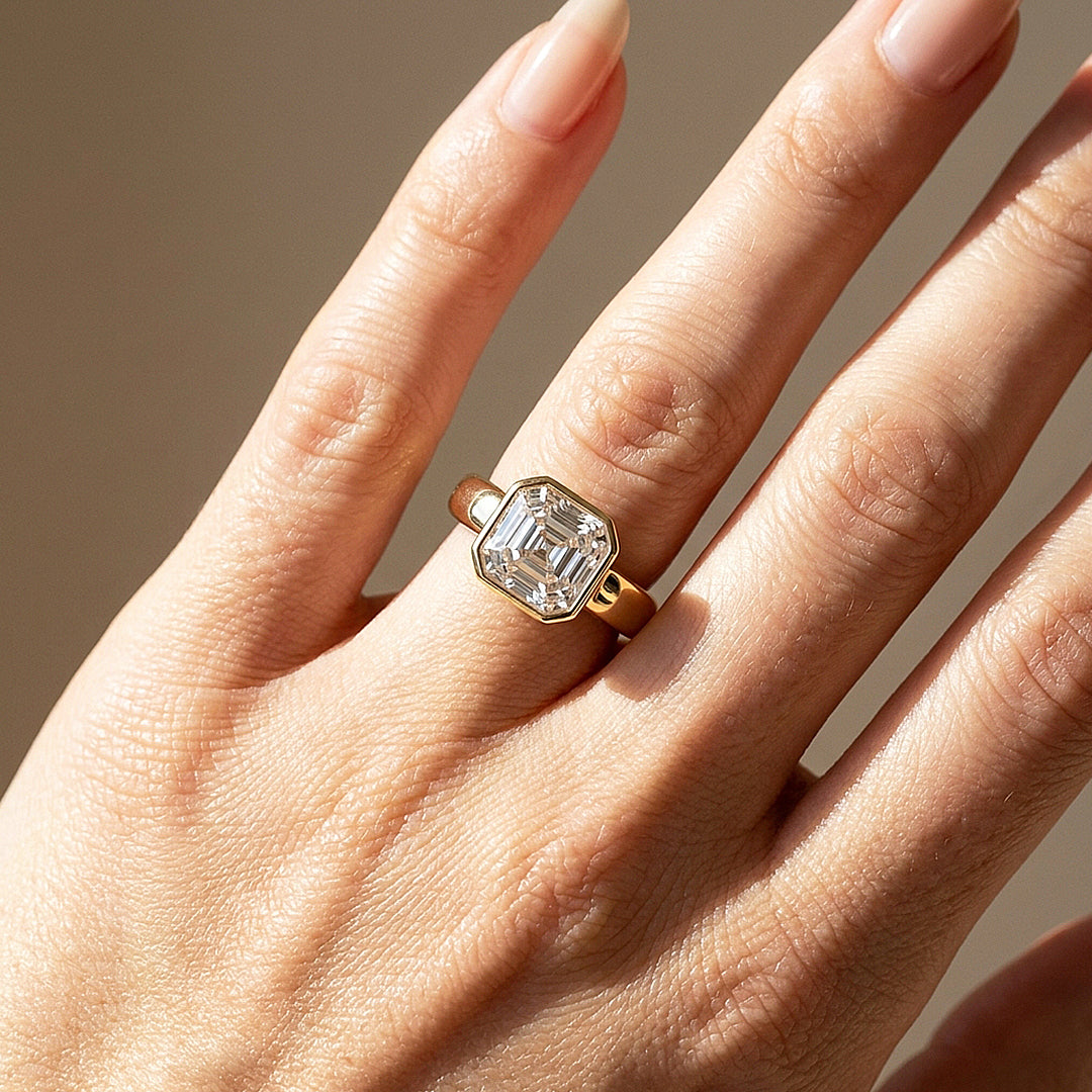 2 Carat Asscher-Cut Moissanite Bezel Solitaire Ring | 925 Sterling Silver | PRM7228