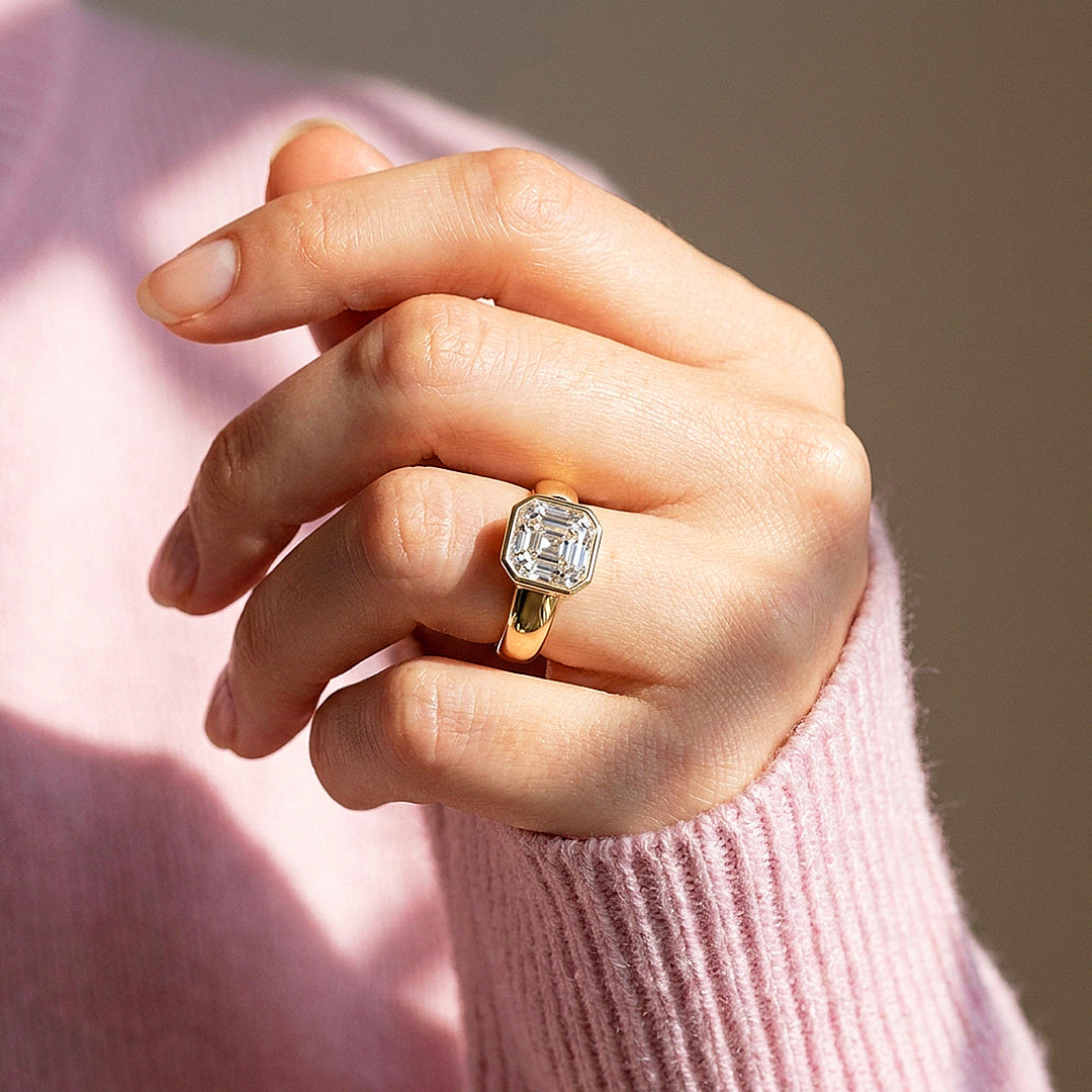 2 Carat Asscher-Cut Moissanite Bezel Solitaire Ring | 925 Sterling Silver | PRM7228