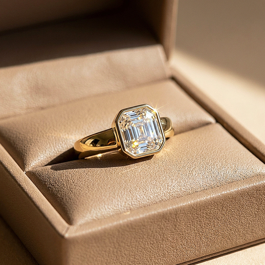 2 Carat Asscher-Cut Moissanite Bezel Solitaire Ring | 925 Sterling Silver | PRM7228