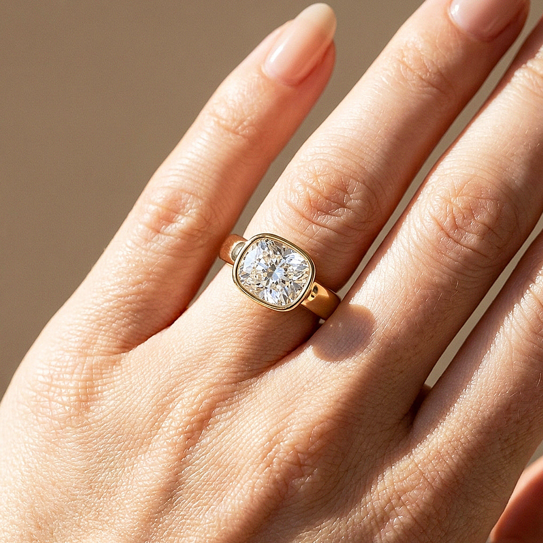 2 Carat Cushion Moissanite East-West Bezel Solitaire Ring | 925 Sterling Silver | PRM7229