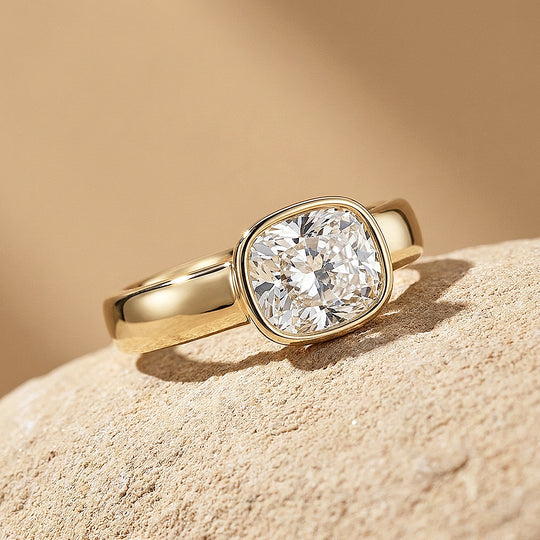 2 Carat Cushion Moissanite East-West Bezel Solitaire Ring | 925 Sterling Silver | PRM7229