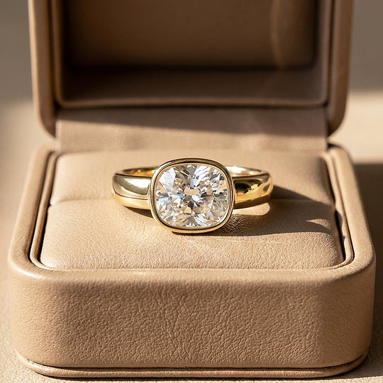 2 Carat Cushion Moissanite East-West Bezel Solitaire Ring | 925 Sterling Silver | PRM7229