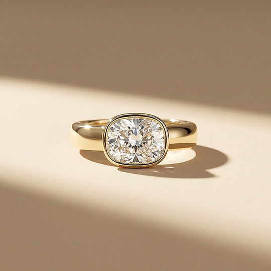 2 Carat Cushion Moissanite East-West Bezel Solitaire Ring | 925 Sterling Silver | PRM7229