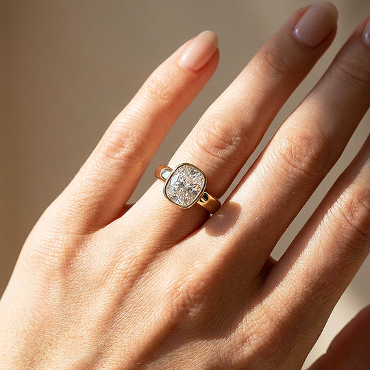 2 Carat Cushion Moissanite Bezel Solitaire Ring | 925 Sterling Silver | PRM7230