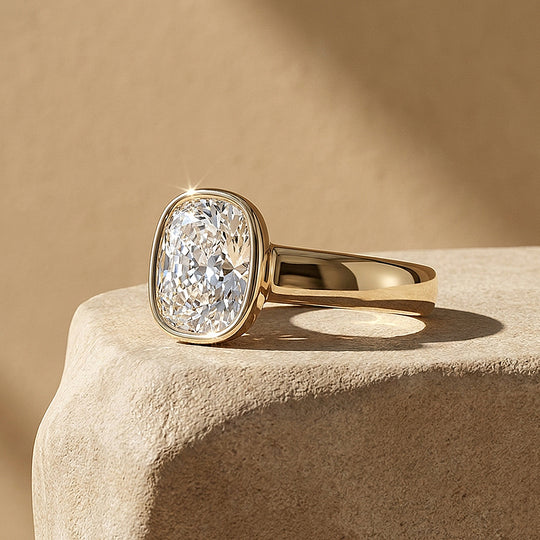 2 Carat Cushion Moissanite Bezel Solitaire Ring | 925 Sterling Silver | PRM7230