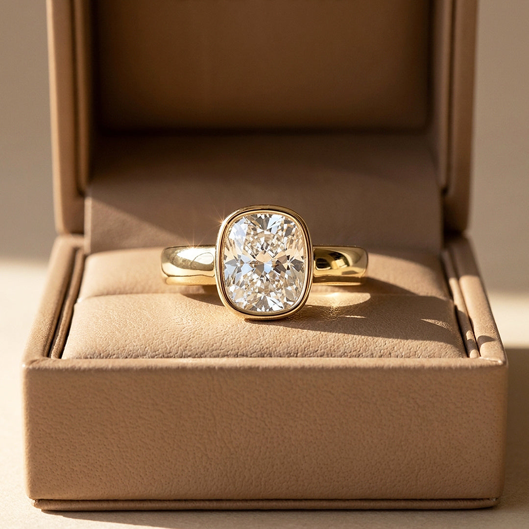 2 Carat Cushion Moissanite Bezel Solitaire Ring | 925 Sterling Silver | PRM7230