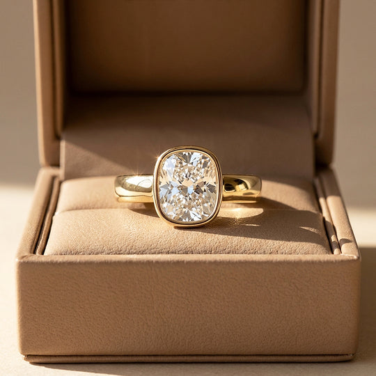2 Carat Cushion Moissanite Bezel Solitaire Ring | 925 Sterling Silver | PRM7230