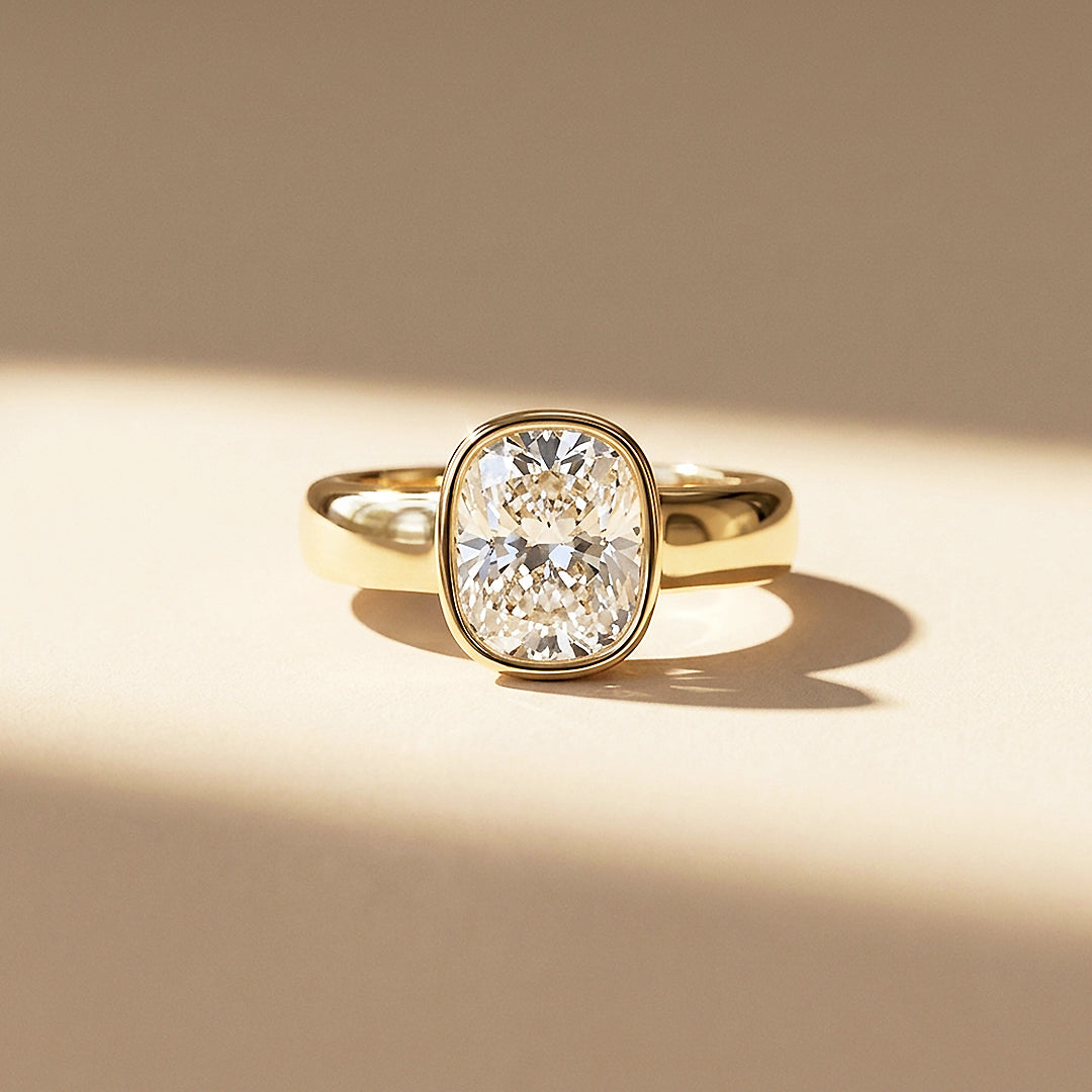 2 Carat Cushion Moissanite Bezel Solitaire Ring | 925 Sterling Silver | PRM7230