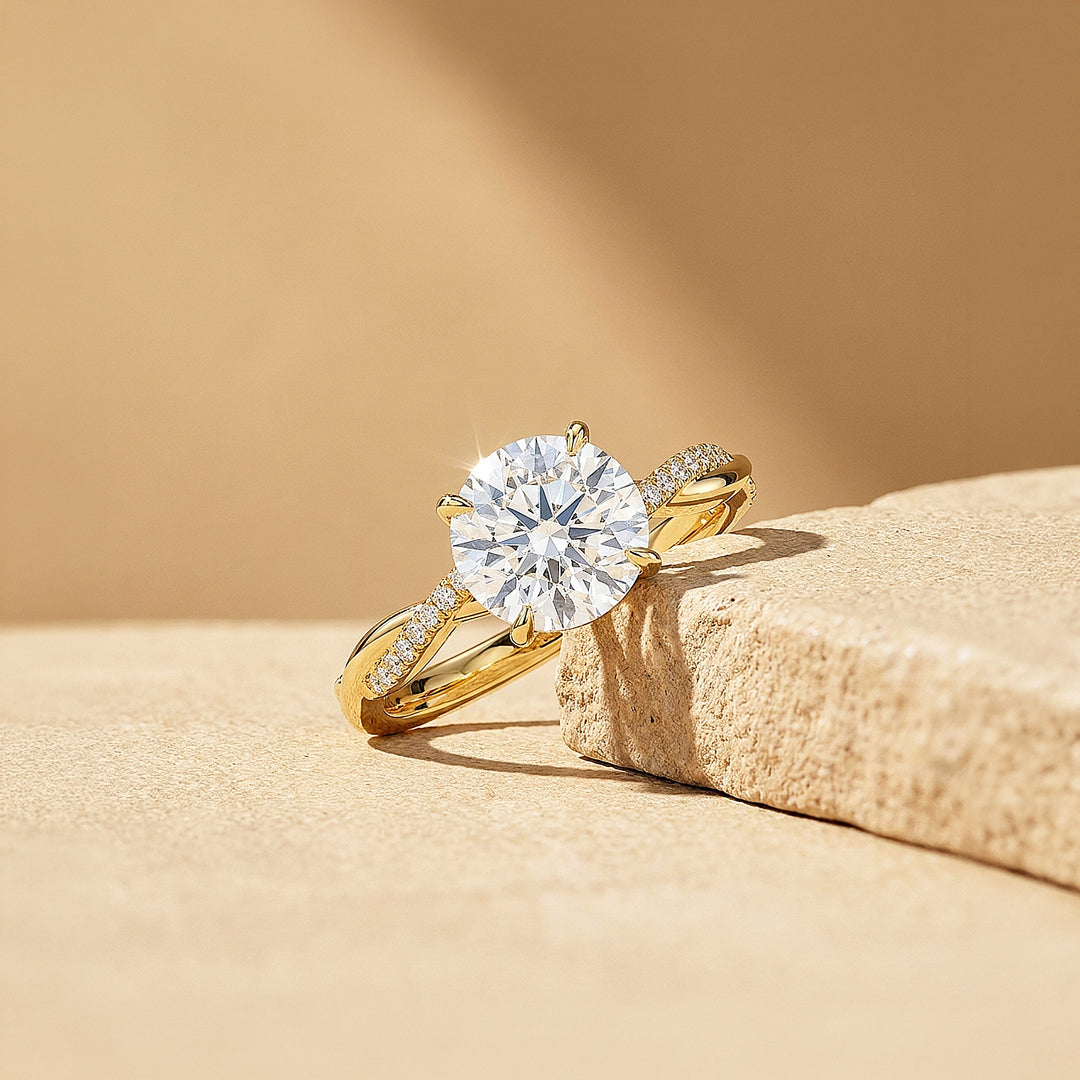 Round Moissanite Twisted Pavé Band Ring | 925 Sterling Silver | PRM7231