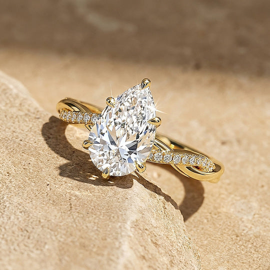 Pear Moissanite Twisted Pavé Band Ring | 925 Sterling Silver | PRM7232