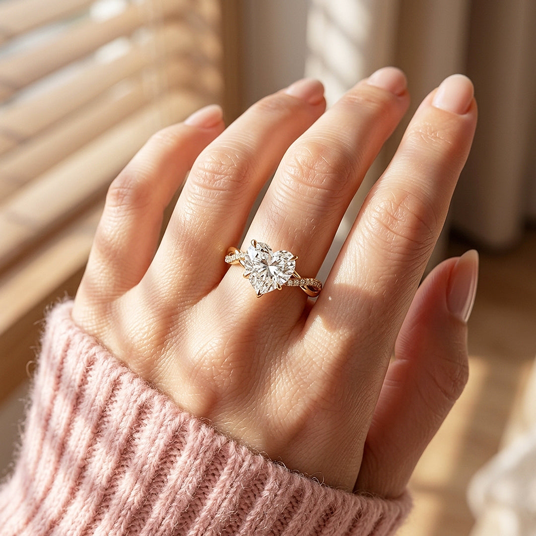 Heart Moissanite Twisted Pavé Band Ring | 925 Sterling Silver | PRM7233