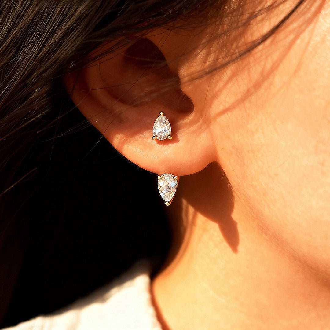 Double Pear Ear Jacket Earrings | Moissanite | 18K Gold Plated 925 Sterling Silver | Prm8128 - Earrings | Singapore Jewellery, Wedding Rings & Gifts | Same Day Delivery | Tiara.com.sg