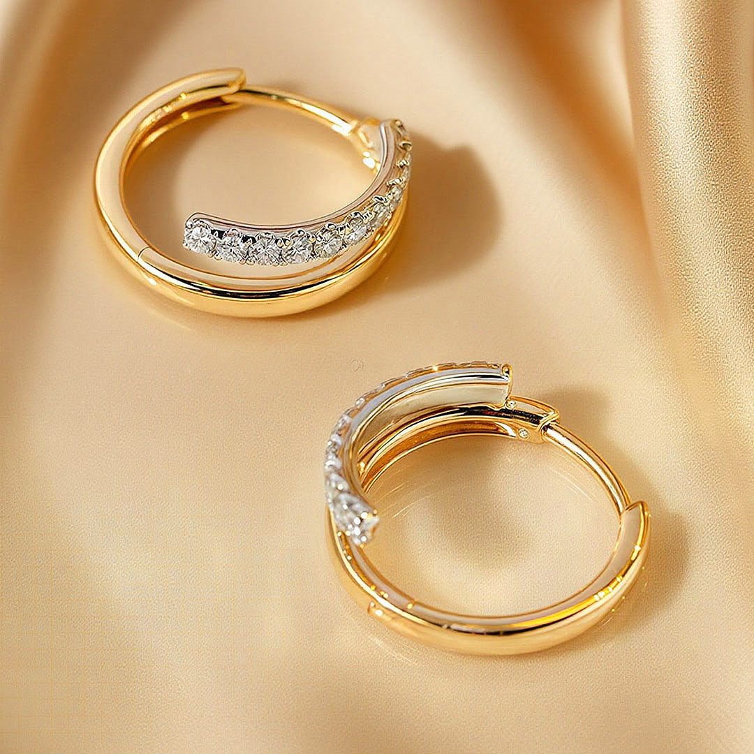 Double Row Pavé Huggie Earrings | Moissanite | 18K Gold Plated 925 Sterling Silver | Prm8129 - Earrings | Singapore Jewellery, Wedding Rings &amp; Gifts | Same Day Delivery | Tiara.com.sg