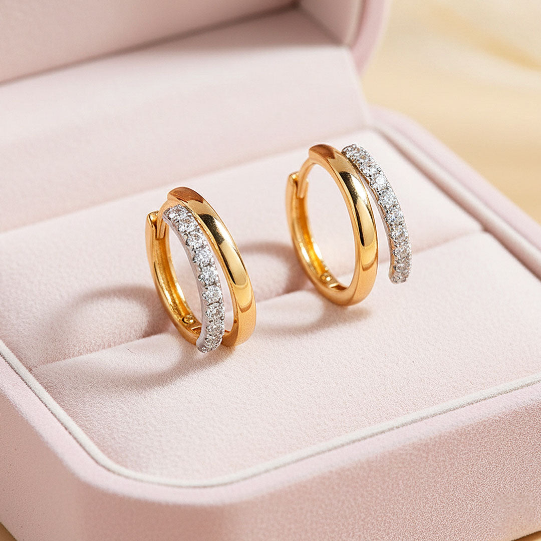 Double Row Pavé Huggie Earrings | Moissanite | 18K Gold Plated 925 Sterling Silver | Prm8129 - Earrings | Singapore Jewellery, Wedding Rings &amp; Gifts | Same Day Delivery | Tiara.com.sg