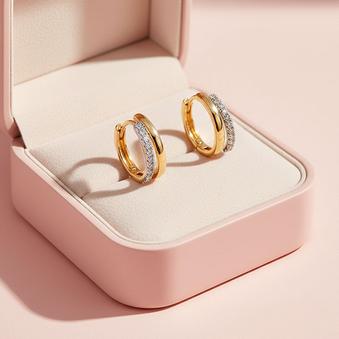 Double Row Pavé Huggie Earrings | Moissanite | 18K Gold Plated 925 Sterling Silver | Prm8129 - Earrings | Singapore Jewellery, Wedding Rings &amp; Gifts | Same Day Delivery | Tiara.com.sg