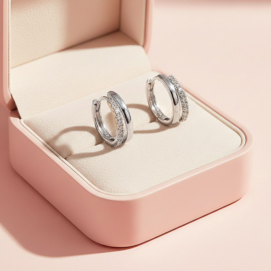 Double Row Pavé Huggie Earrings | Moissanite | 18K Gold Plated 925 Sterling Silver | Prm8129 - Earrings | Singapore Jewellery, Wedding Rings &amp; Gifts | Same Day Delivery | Tiara.com.sg