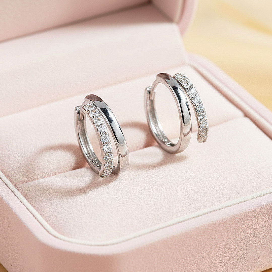 Double Row Pavé Huggie Earrings | Moissanite | 18K Gold Plated 925 Sterling Silver | Prm8129 - Earrings | Singapore Jewellery, Wedding Rings &amp; Gifts | Same Day Delivery | Tiara.com.sg