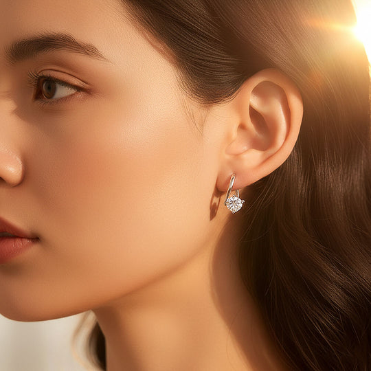 Solitaire U-Shape Huggie Earrings | Moissanite | 925 Sterling Silver | Prm8130 - Earrings | Singapore Jewellery, Wedding Rings &amp; Gifts | Same Day Delivery | Tiara.com.sg